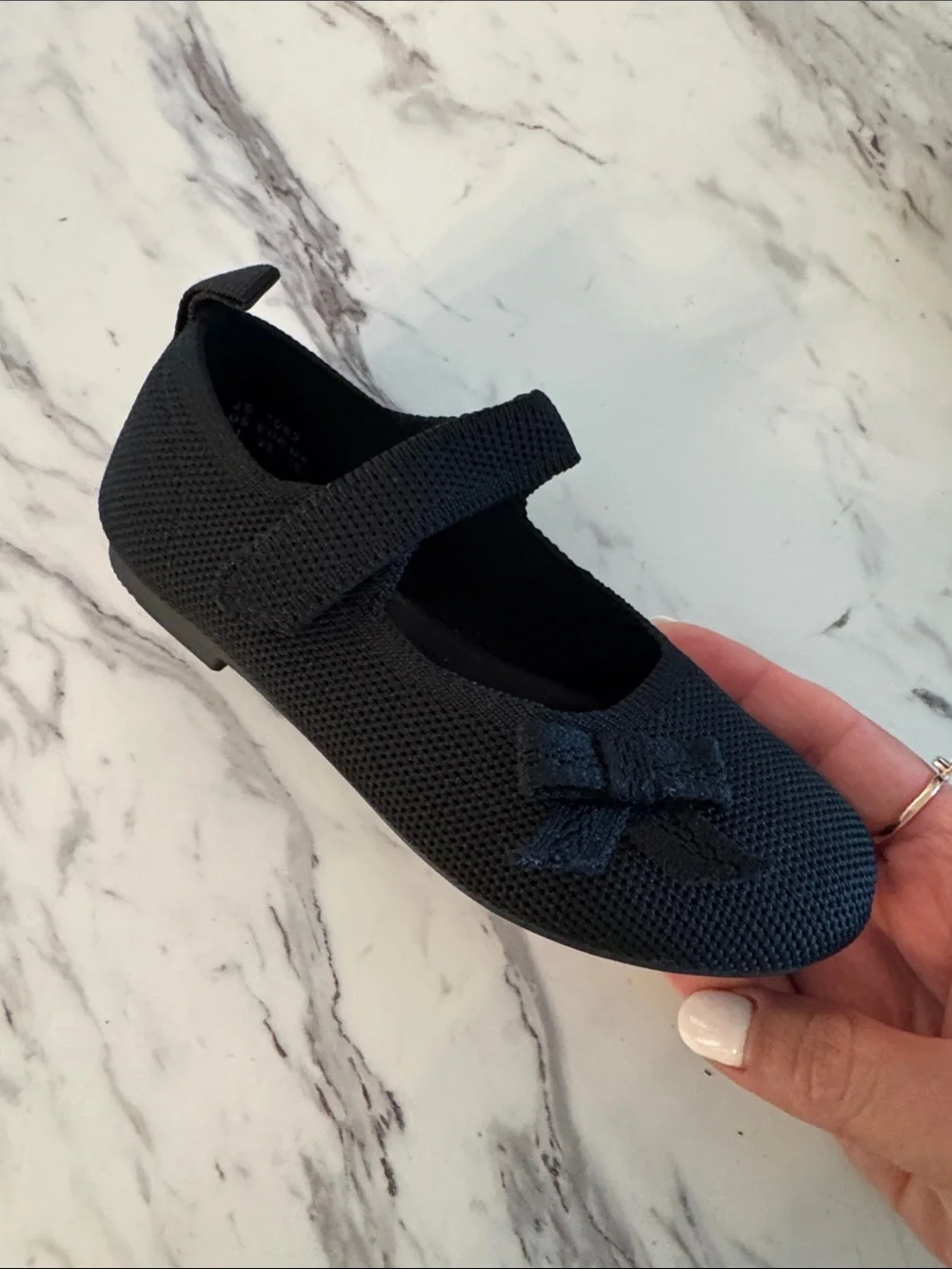 Girls Black Mary Jane Knit Shoes with Bow